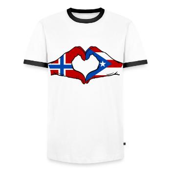 Norway Puerto Rico Hands Heart Shape - Men's Ringer Shirt - white/black - Front - AI Model Female 172 light (172cm) & AI Model Male 178 dark (178cm)