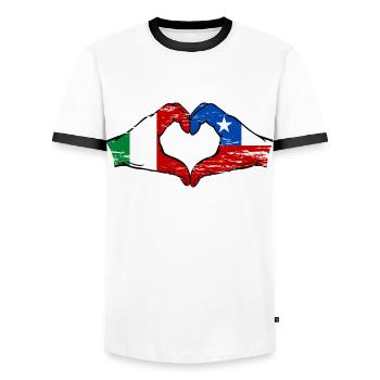 Italy Chile flag hands heart shape used - Men's Ringer Shirt - white/black - Front - AI Model Female 172 light (172cm) & AI Model Male 178 dark (178cm)