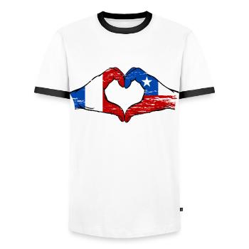 Frankreich Chile Flagge Hände Herzform used - Männer Kontrast-T-Shirt - Weiß/Schwarz - Vorne - AI Model Female 172 light (172cm) & AI Model Male 178 dark (178cm)