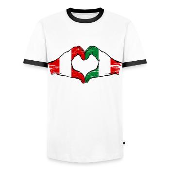 Peru Italy Flag Hands Heart Shape Used - Men's Ringer Shirt - white/black - Front - AI Model Female 172 light (172cm) & AI Model Male 178 dark (178cm)