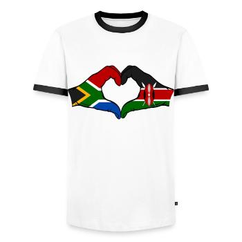 Afrique du Sud Kenya Drapeau Mains Coeur - T-shirt contrasté Homme - blanc/noir - Devant - AI Model Female 172 light (172cm) & AI Model Male 178 dark (178cm)