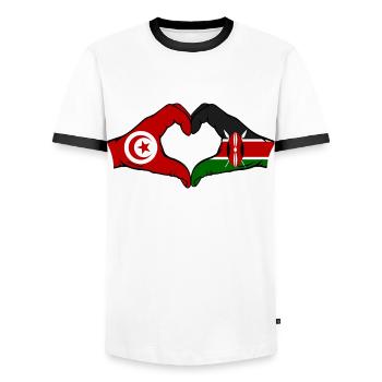 Tunisia Kenya Flag Hands Heart - Men's Ringer Shirt - white/black - Front - AI Model Female 172 light (172cm) & AI Model Male 178 dark (178cm)