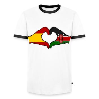 Spain Kenya Flag Hands Heart - Men's Ringer Shirt - white/black - Front - AI Model Female 172 light (172cm) & AI Model Male 178 dark (178cm)