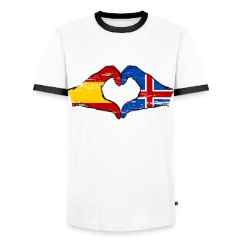 Spain Iceland flag hands heart used - Men's Ringer Shirt - white/black - Front - AI Model Female 172 light (172cm) & AI Model Male 178 dark (178cm)
