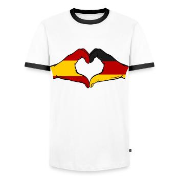 Spain Germany Flag Hands Heart - Men's Ringer Shirt - white/black - Front - AI Model Female 172 light (172cm) & AI Model Male 178 dark (178cm)