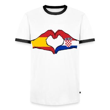 Espagne Croatie Drapeau Mains Coeur - T-shirt contrasté Homme - blanc/noir - Devant - AI Model Female 172 light (172cm) & AI Model Male 178 dark (178cm)