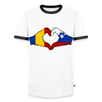 Roumanie Slovénie Drapeau Mains Coeur Forme - T-shirt contrasté Homme - blanc/noir - Devant - AI Model Female 172 light (172cm) & AI Model Male 178 dark (178cm)