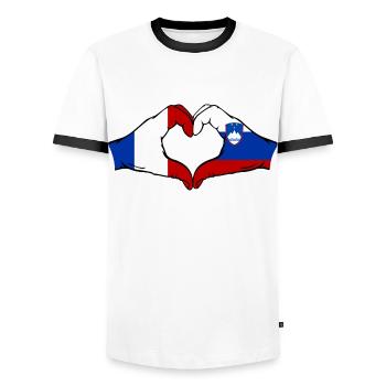 Frankreich Slowenien Flagge Hände Herzform - Männer Kontrast-T-Shirt - Weiß/Schwarz - Vorne - AI Model Female 172 light (172cm) & AI Model Male 178 dark (178cm)