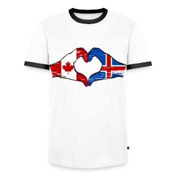 Canada Iceland Flag Hands Heart Shape Used - Men's Ringer Shirt - white/black - Front - AI Model Female 172 light (172cm) & AI Model Male 178 dark (178cm)