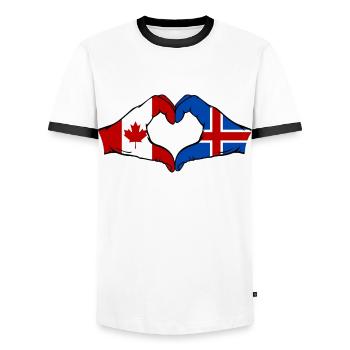 Kanada Island Flagge Hände Herzform - Männer Kontrast-T-Shirt - Weiß/Schwarz - Vorne - AI Model Female 172 light (172cm) & AI Model Male 178 dark (178cm)