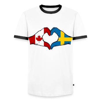Canada Suède Drapeau Mains Coeur Forme - T-shirt contrasté Homme - blanc/noir - Devant - AI Model Female 172 light (172cm) & AI Model Male 178 dark (178cm)