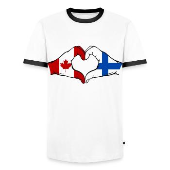 Canada Finlande Drapeau Mains Coeur Forme - T-shirt contrasté Homme - blanc/noir - Devant - AI Model Female 172 light (172cm) & AI Model Male 178 dark (178cm)