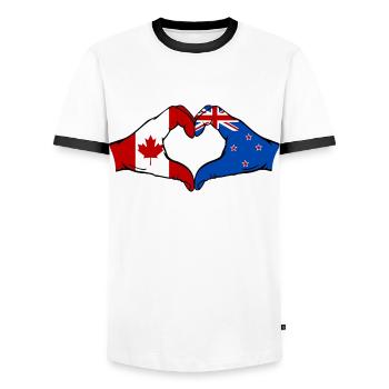 Canada New Zealand Flag Hands Heart Shape - Men's Ringer Shirt - white/black - Front - AI Model Female 172 light (172cm) & AI Model Male 178 dark (178cm)