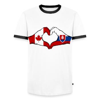 Kanada Slowakei Flagge Hände Herzform - Männer Kontrast-T-Shirt - Weiß/Schwarz - Vorne - AI Model Female 172 light (172cm) & AI Model Male 178 dark (178cm)