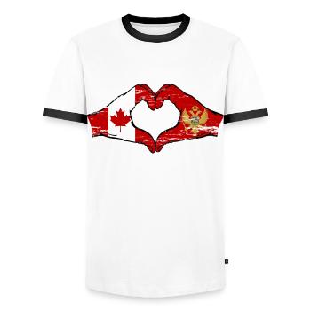 Kanada Montenegro Flagge Hände Herzform used - Männer Kontrast-T-Shirt - Weiß/Schwarz - Vorne - AI Model Female 172 light (172cm) & AI Model Male 178 dark (178cm)
