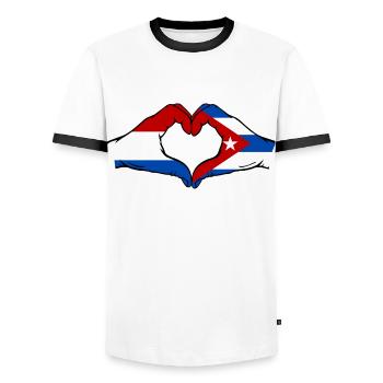 Holland Cuba Flag Hands Heart Shape - Men's Ringer Shirt - white/black - Front - AI Model Female 172 light (172cm) & AI Model Male 178 dark (178cm)