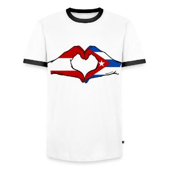 Austria Cuba Flag Hands Heart Shape - Men's Ringer Shirt - white/black - Front - AI Model Female 172 light (172cm) & AI Model Male 178 dark (178cm)