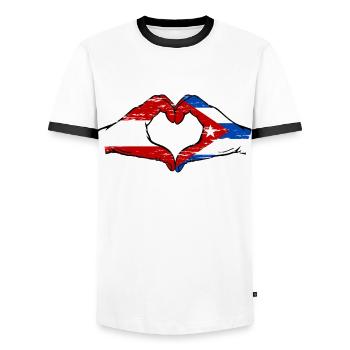 Austria Cuba Flag Hands Heart Shape Used - Men's Ringer Shirt - white/black - Front - AI Model Female 172 light (172cm) & AI Model Male 178 dark (178cm)