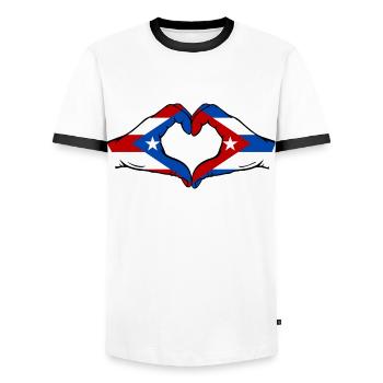 Puerto Rico Kuba Flagge Hände Herzform - Männer Kontrast-T-Shirt - Weiß/Schwarz - Vorne - AI Model Female 172 light (172cm) & AI Model Male 178 dark (178cm)