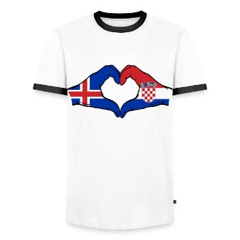 Islande Croatie Drapeau Mains Coeur Forme - T-shirt contrasté Homme - blanc/noir - Devant - AI Model Female 172 light (172cm) & AI Model Male 178 dark (178cm)