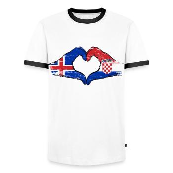 Iceland Croatia flag hands heart shape used - Men's Ringer Shirt - white/black - Front - AI Model Female 172 light (172cm) & AI Model Male 178 dark (178cm)