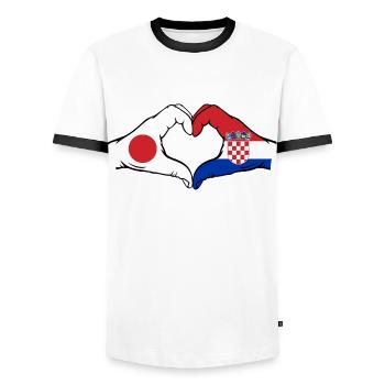 Japan Croatia Flag Hands Heart Shape - Men's Ringer Shirt - white/black - Front - AI Model Female 172 light (172cm) & AI Model Male 178 dark (178cm)