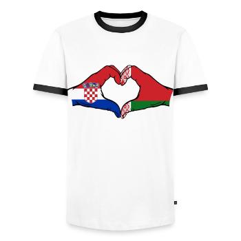 Kroatien Belarus Flagge Hände Herzform - Männer Kontrast-T-Shirt - Weiß/Schwarz - Vorne - AI Model Female 172 light (172cm) & AI Model Male 178 dark (178cm)