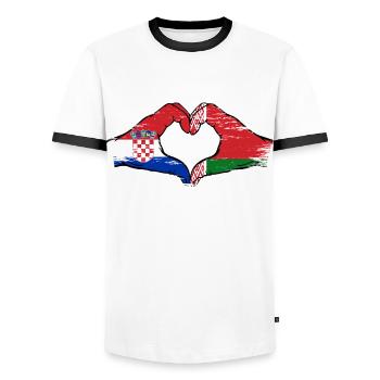 Croatia Belarus Flag Hands Heart Shape Used - Men's Ringer Shirt - white/black - Front - AI Model Female 172 light (172cm) & AI Model Male 178 dark (178cm)