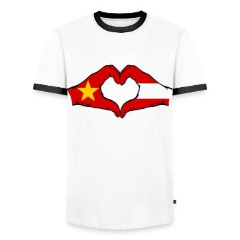 Vietnam Austria Flag Hands Heart Shape - Men's Ringer Shirt - white/black - Front - AI Model Female 172 light (172cm) & AI Model Male 178 dark (178cm)