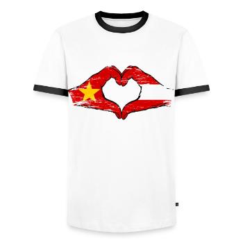 Vietnam Austria Flag Hands Heart Shape Used - Men's Ringer Shirt - white/black - Front - AI Model Female 172 light (172cm) & AI Model Male 178 dark (178cm)