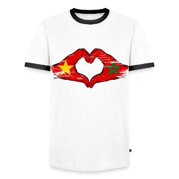 Viatnam Maroc Drapeau Mains Coeur Forme Utilisé - T-shirt contrasté Homme - blanc/noir - Devant - AI Model Female 172 light (172cm) & AI Model Male 178 dark (178cm)