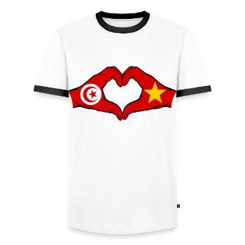 Tunesien Vietnam Flagge Hände Herzform - Männer Kontrast-T-Shirt - Weiß/Schwarz - Vorne - AI Model Female 172 light (172cm) & AI Model Male 178 dark (178cm)