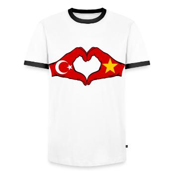 Türkei Vietnam Flagge Hände Herzform - Männer Kontrast-T-Shirt - Weiß/Schwarz - Vorne - AI Model Female 172 light (172cm) & AI Model Male 178 dark (178cm)