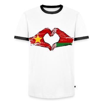 Vietnam Biélorussie Drapeau Mains Coeur Forme Utilisé - T-shirt contrasté Homme - blanc/noir - Devant - AI Model Female 172 light (172cm) & AI Model Male 178 dark (178cm)