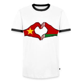 Vietnam Belarus Flag Hands Heart Shape - Men's Ringer Shirt - white/black - Front - AI Model Female 172 light (172cm) & AI Model Male 178 dark (178cm)