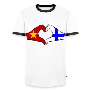 Vietnam Finlande Drapeau Mains Coeur Forme - T-shirt contrasté Homme - blanc/noir - Devant - AI Model Female 172 light (172cm) & AI Model Male 178 dark (178cm)