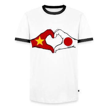 Vietnam Japan Flagge Hände Herzform - Männer Kontrast-T-Shirt - Weiß/Schwarz - Vorne - AI Model Female 172 light (172cm) & AI Model Male 178 dark (178cm)
