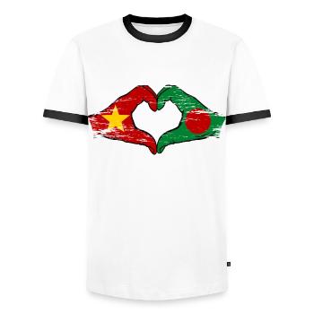 Vietnam Bangladesh flag hands heart shape used - Men's Ringer Shirt - white/black - Front - AI Model Female 172 light (172cm) & AI Model Male 178 dark (178cm)