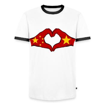 China Vietnam Flagge Hände Herzform - Männer Kontrast-T-Shirt - Weiß/Schwarz - Vorne - AI Model Female 172 light (172cm) & AI Model Male 178 dark (178cm)