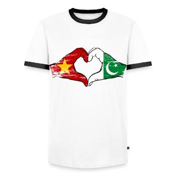 Vietnam Pakistan flag hands heart shape used - Men's Ringer Shirt - white/black - Front - AI Model Female 172 light (172cm) & AI Model Male 178 dark (178cm)