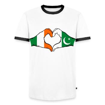 Irland Pakistan Flagge Hände Herzform - Männer Kontrast-T-Shirt - Weiß/Schwarz - Vorne - AI Model Female 172 light (172cm) & AI Model Male 178 dark (178cm)