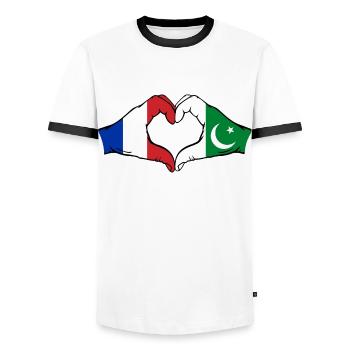 Frankreich Pakistan Flagge Hände Herzform - Männer Kontrast-T-Shirt - Weiß/Schwarz - Vorne - AI Model Female 172 light (172cm) & AI Model Male 178 dark (178cm)