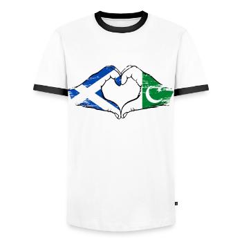 Écosse Pakistan drapeau mains forme de coeur utilisé - T-shirt contrasté Homme - blanc/noir - Devant - AI Model Female 172 light (172cm) & AI Model Male 178 dark (178cm)