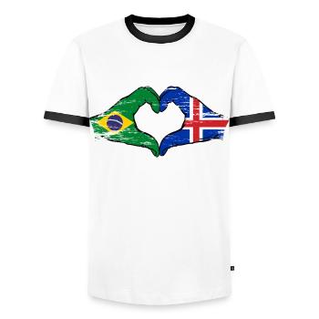 Brazil Iceland Flag Hands Heart Shape Used - Men's Ringer Shirt - white/black - Front - AI Model Female 172 light (172cm) & AI Model Male 178 dark (178cm)