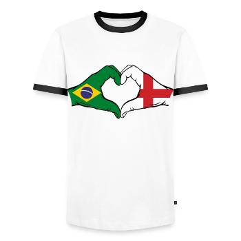 Brésil Angleterre Drapeau Mains Coeur Forme - T-shirt contrasté Homme - blanc/noir - Devant - AI Model Female 172 light (172cm) & AI Model Male 178 dark (178cm)