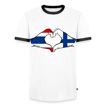 Thaïlande Finlande Drapeau Mains Coeur Forme - T-shirt contrasté Homme - blanc/noir - Devant - AI Model Female 172 light (172cm) & AI Model Male 178 dark (178cm)
