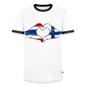 Thaïlande Finlande Drapeau Mains Coeur Forme - T-shirt contrasté Homme - blanc/noir - Devant - AI Model Female 172 light (172cm) & AI Model Male 178 dark (178cm)