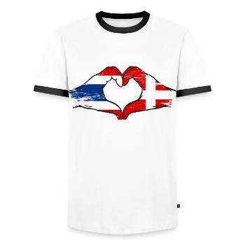 Thaïlande Danemark drapeau mains forme coeur utilisé - T-shirt contrasté Homme - blanc/noir - Devant - AI Model Female 172 light (172cm) & AI Model Male 178 dark (178cm)