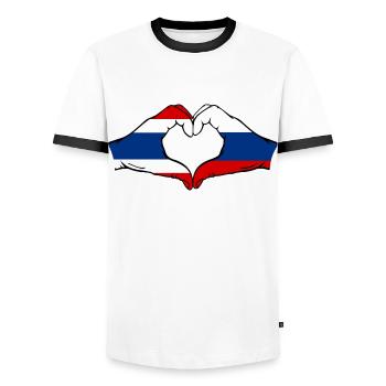 Thaïlande Russie Drapeau Mains Coeur Forme - T-shirt contrasté Homme - blanc/noir - Devant - AI Model Female 172 light (172cm) & AI Model Male 178 dark (178cm)