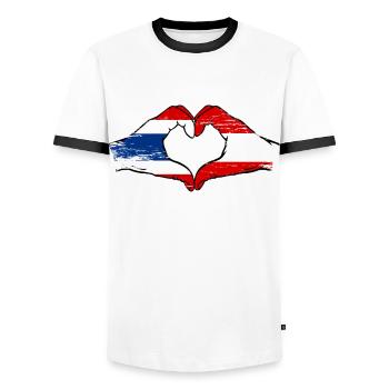 Thailand Austria Flag Hands Heart Shape Used - Men's Ringer Shirt - white/black - Front - AI Model Female 172 light (172cm) & AI Model Male 178 dark (178cm)
